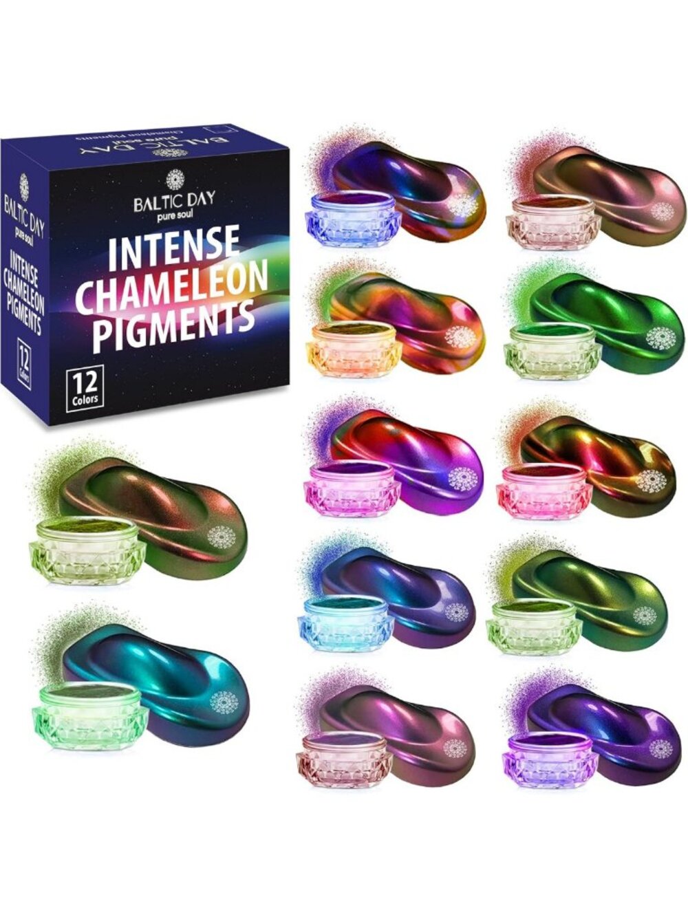 12 Ultra-Fine Chameleon Mica Powders - Color Shift Pigments for Resin, Tumblers
